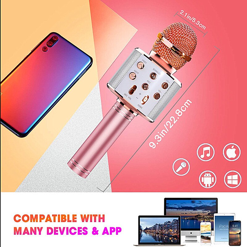 WS-858L Wireless Microphone with LED Light Support Card Wireless Bluetooth Microphone KTV Wireless Microphone