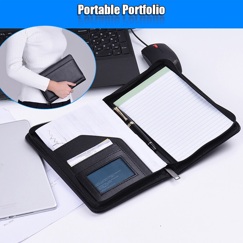 Portable A5 Organizer Folder Padfolio Document Case Organizer PU Leather Writing Pad Holder Padfolio for Business