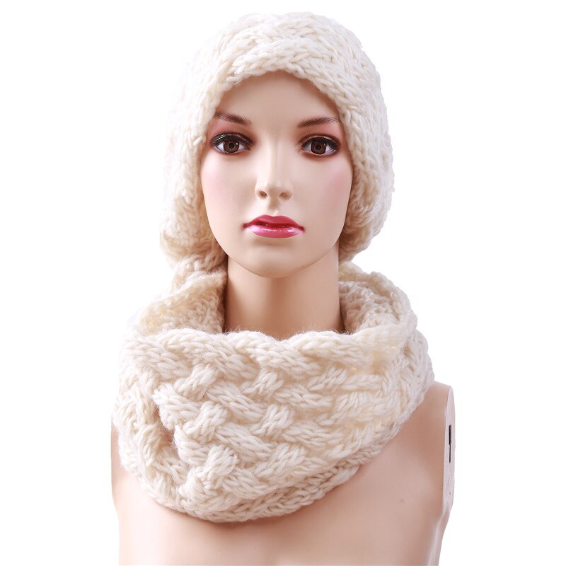 Winter Cable Ring Scarf Women Knitting Infinity Scarves Knitted Warm Neck Circle Scarf Bufandas Cuellos: Beige
