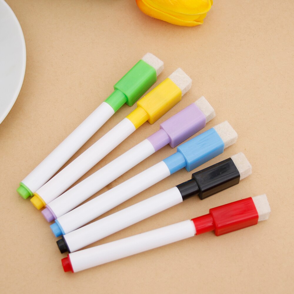 6 Stks/partij Gekleurde Inkt Whiteboard Marker Pen Set Met Gum Marker Pen Kinderen Kids Briefpapier Uitwisbare Marker Pen