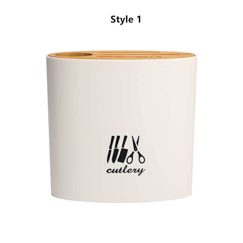 Multi-function Bamboo Cover Knife Holder Simple Knife Storage Rack Household Kitchen Supplies Knife Holder: White Style 1