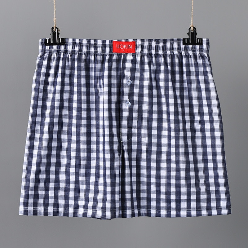 Sommer søvn underbukser simple shorts blå plaid mænd bukser stor størrelse løs hjem bære nattøj