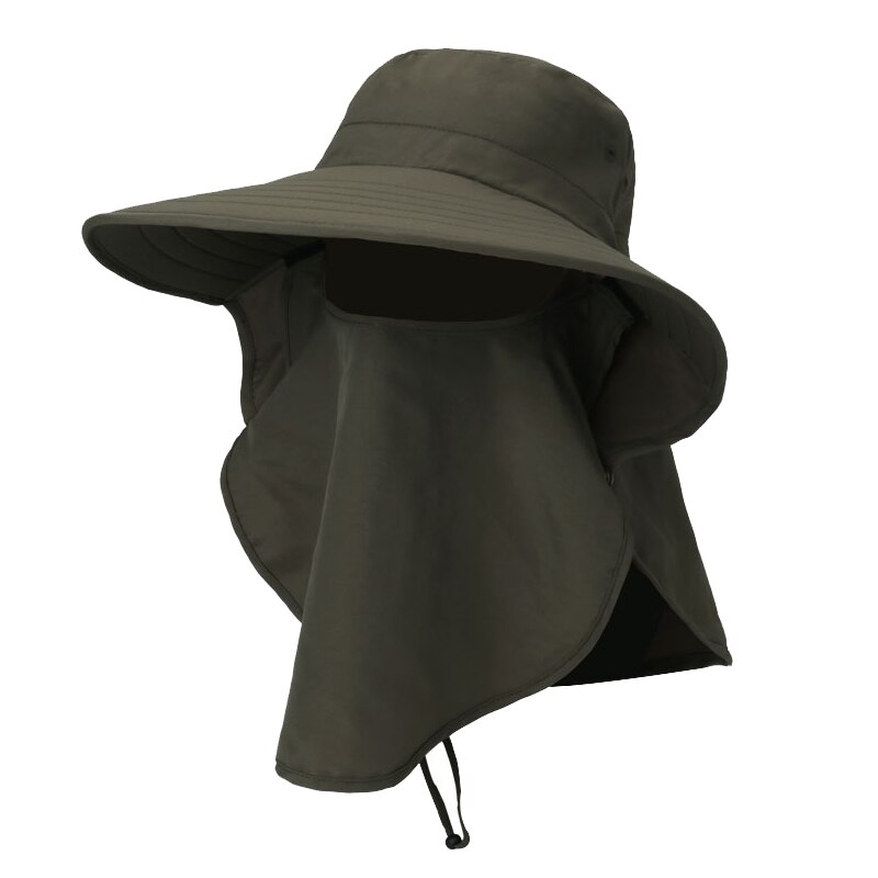 Protection du visage contre les gouttelettes casquette de pêche été en plein air Protection solaire cou visage rabat chapeau large bord: Green