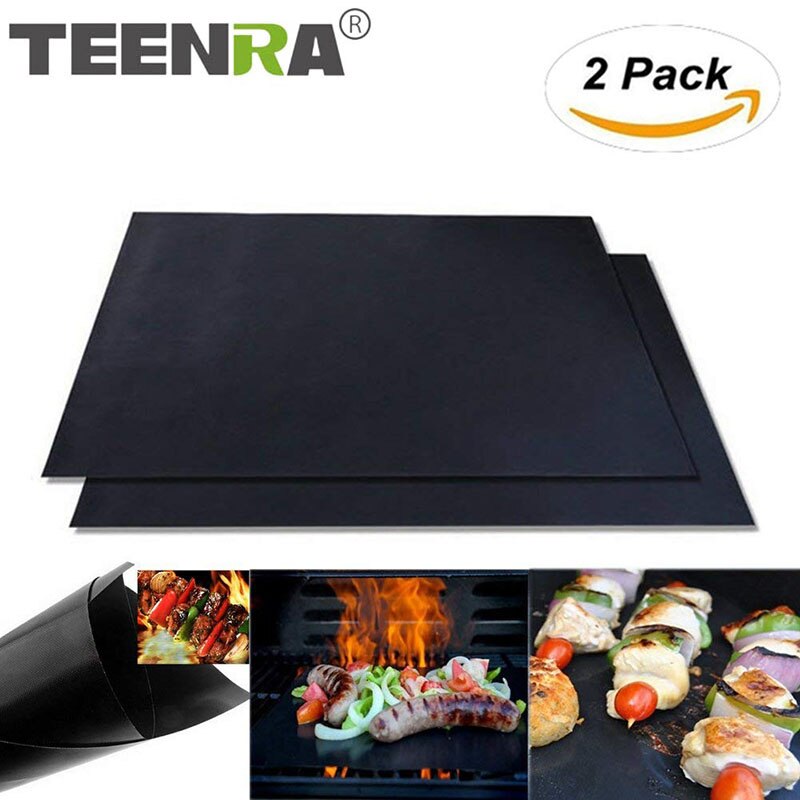 Teenra 2 Stks/set Non-stick Bbq Grill Mat Set Bakplaat Herbruikbare Koper Bbq Grill Mat Pad Warmte-Slip