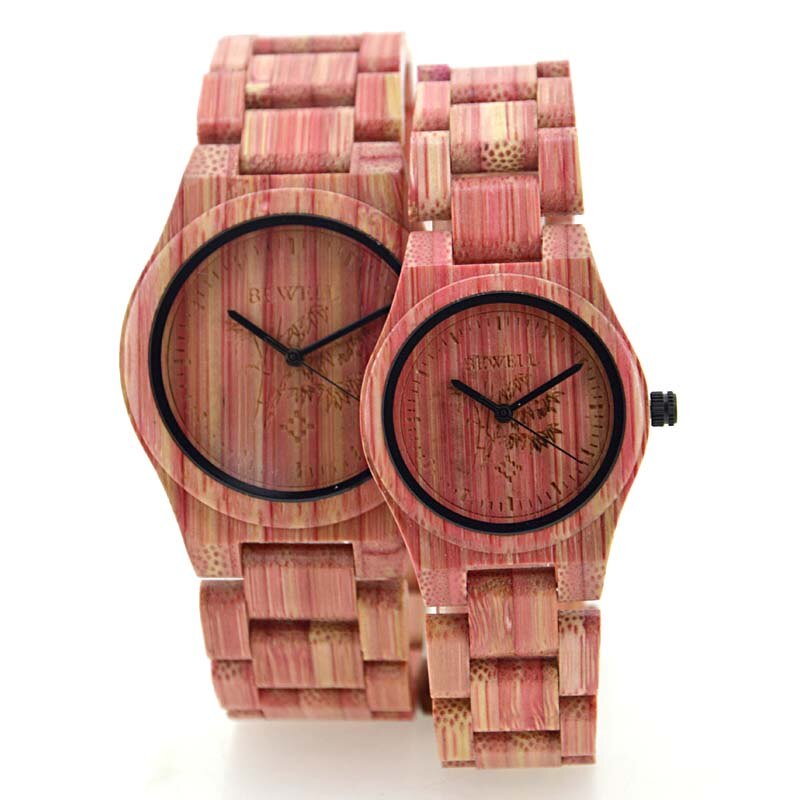 BEWELL Top femmes montres à la main naturel coloré bambou en bois homme montre analogique Quartz montre-bracelet 105DG
