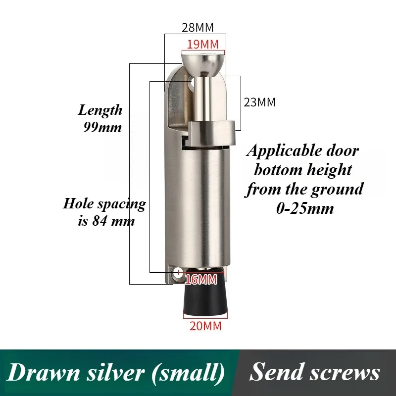 Telescopic Door Stopper Spring Loaded Heavy Duty Stopper Metal Adjustable Position with Foot Brake Wedges for Door Bottom Seam: Silver