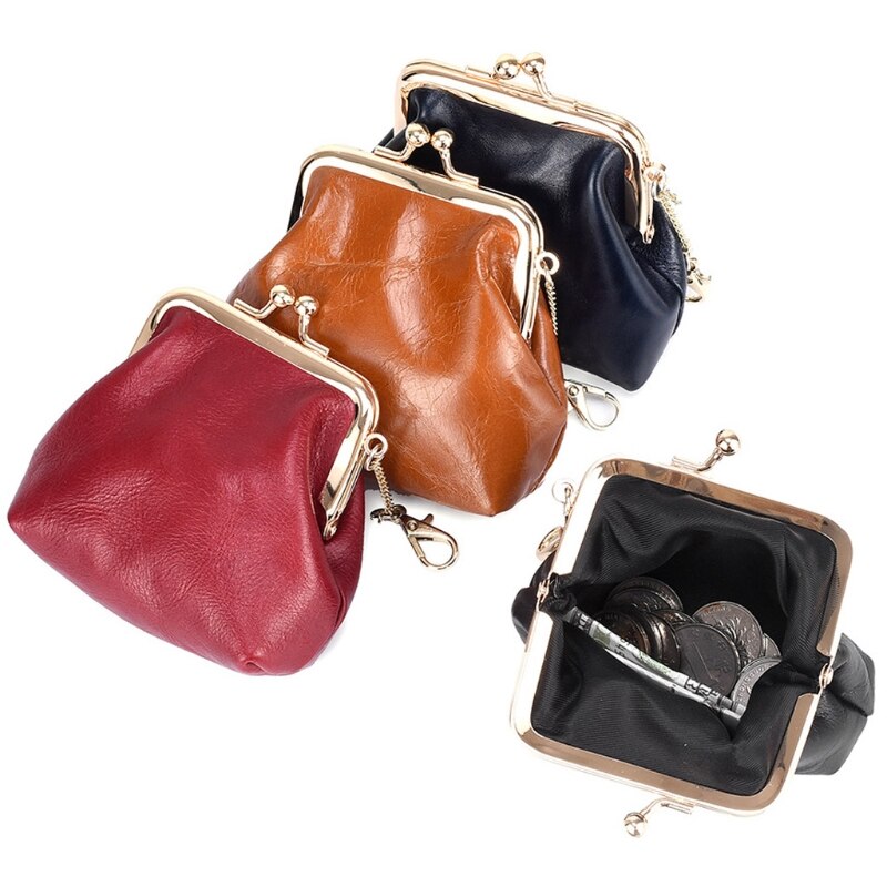 Portable Leather Coin Card Key Ring Wallet Pouch Mini Purse Kiss-Lock Change Bag X7YA