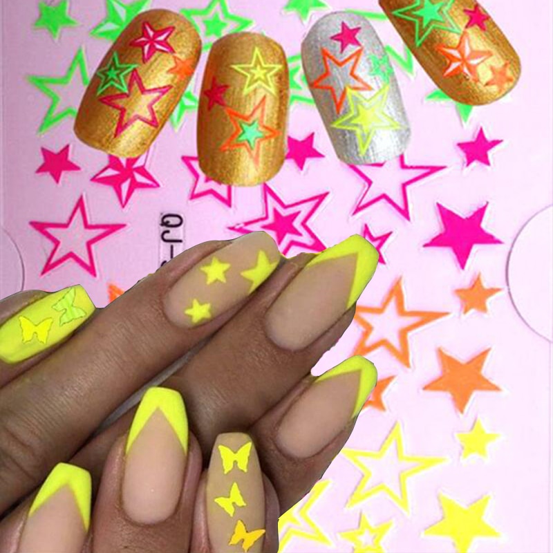 3D Nail Stickers Neon Flame Uil Star Moon Tl Nail Stickers Manicure Nail Decoratie