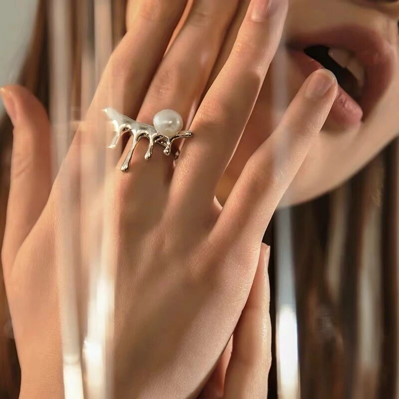 Aomu geometriske uregelmæssige linje metal guld sølv farve store ringe til kvinder fest bryllup smykker gi: 5