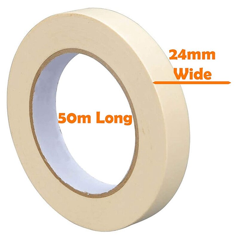 Masking Tape - 24mm x 50M - Painting Decorating Crafts Spraying Strong Adhesive Tape - 12 Rolls