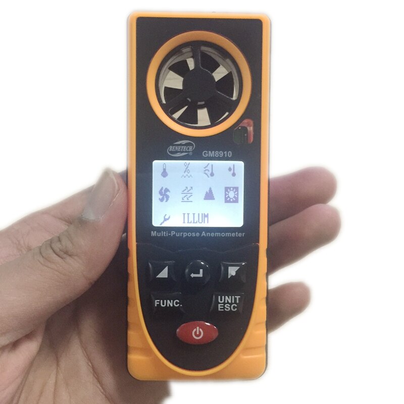 8in1 Digital LCD Anemometer Barometric Pressure Humidity Altitude illumination Temperature Wind Chill Dew Point Wind Speed Meter