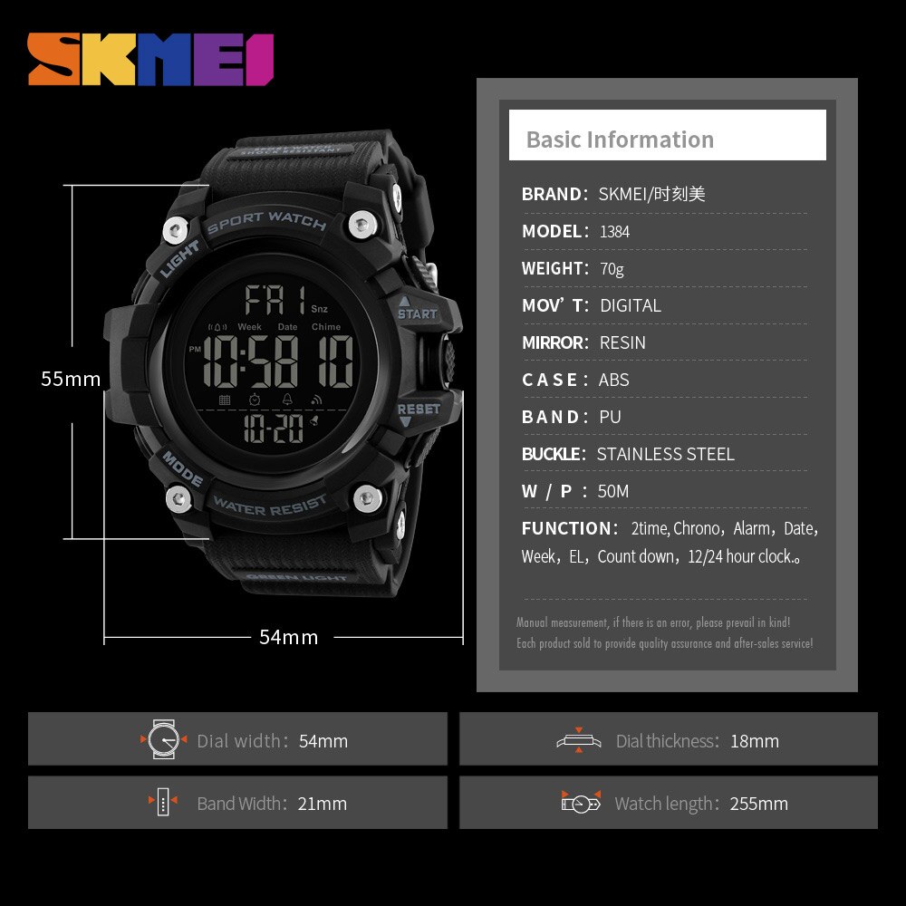 SKMEI hombres deportes al aire libre reloj de Cuenta atrás 2 alarma tiempo reloj Digital 5Bar impermeable Relogio Masculino 1384