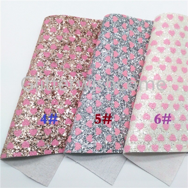 O glitterwishcome 21x29cm a4 tamanho corações imprimiu o couro grosso do brilho, vinil da tela do couro do falso para arcos, gm599b