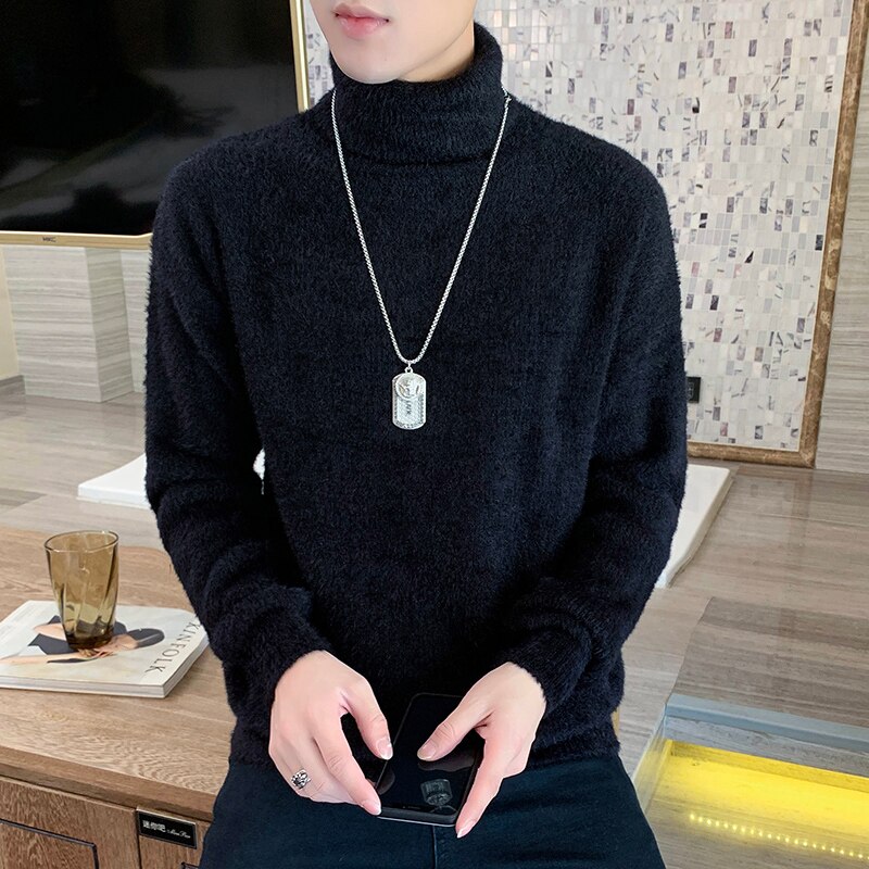 Vintertröja herr polotröja herr solid casual streetwear tröja herr varm stickad tröja herr tröja