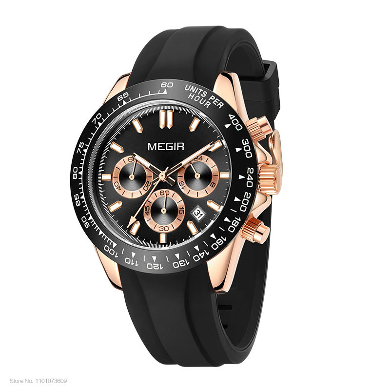 MEGIR Men Watch Top Brand Luxury Sports Quartz Watches Stainless Steel Strap Waterproof Chronograph Wristwatch часы мужские 8104: Rose