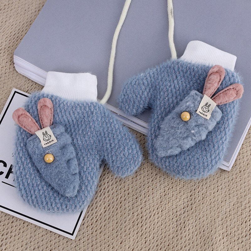 Winter Velvet Hanging Neck Warm Children'S Gloves 5-9 Years Old Pupils Carrot Cartoon Men And Women Mittens