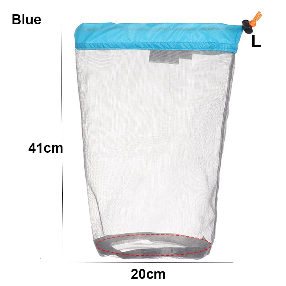 1Pc Drawstring Storage Bag Outdoor Stuff Sack Camping Sport Ultralight Mesh Traveling Organizer Hiking Tool Accessories: L - blue