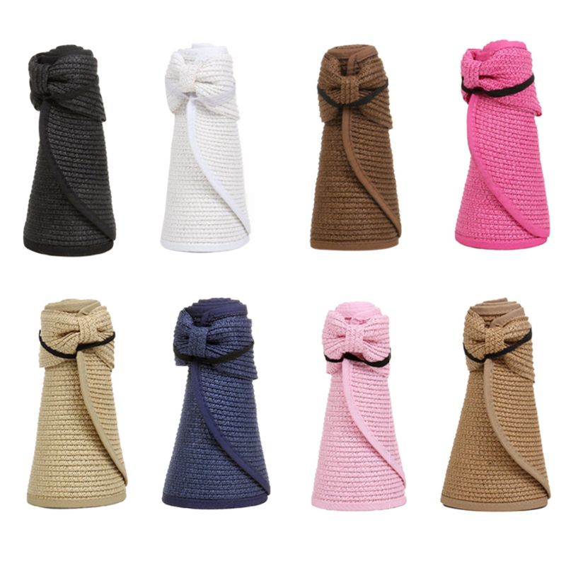 Dames zomer opvouwbare open stro zonnehoed strik achterkant verstelbaar ademend uv-bescherming brede rand strand zonneklep pet 8 kleuren