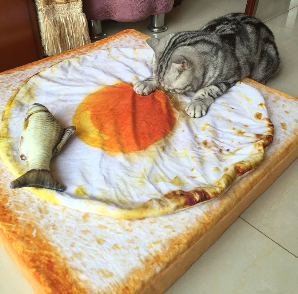 Pet Bed Dog Cat Mat Blanket Kennel Durable Soft Bread Poached Eggs Mats Four Seasons Durable Soft Toast Bread And Poached Eggs