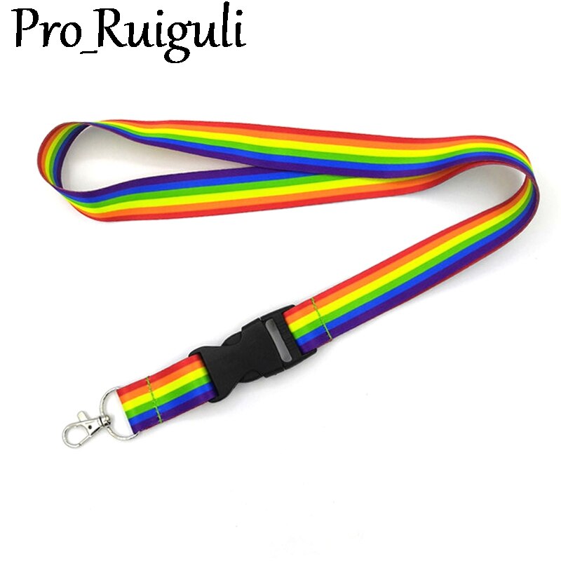 Homosexuality Rainbow Neck Strap Lanyards ID badge card holder keychain Mobile Phone Strap Ribbon webbing necklace