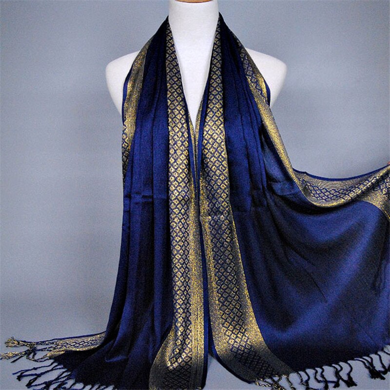 NEUE frauen Gold baumwolle einfarbig muslimischen kopf schal schals und wickelt pashmina bandana weiblich foulard damen hijab speichert