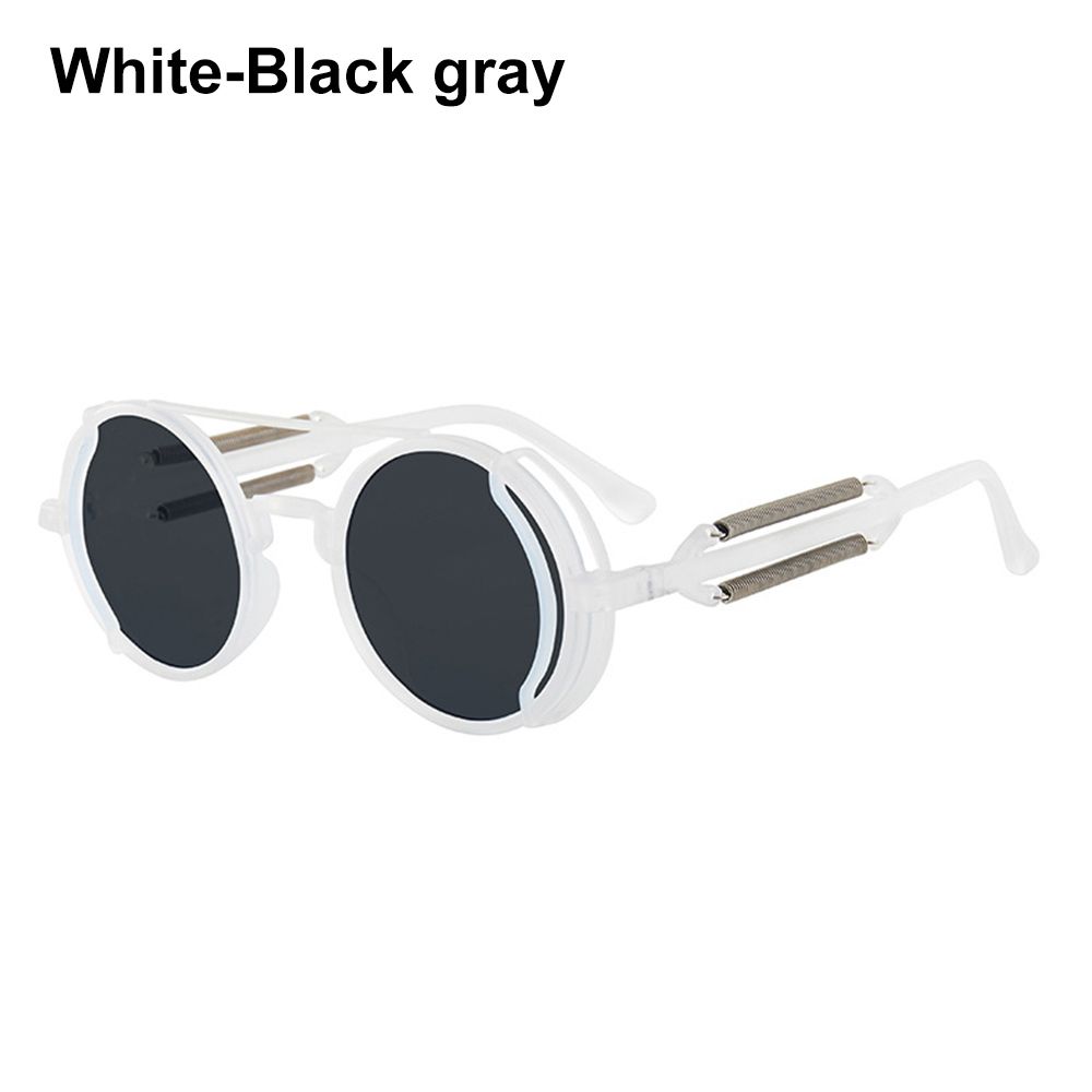 Gafas de sol Punk Steampunk, lentes de sol de doble patilla de primavera, redondas, a la , estilo gótico, protección UV400: Blanco
