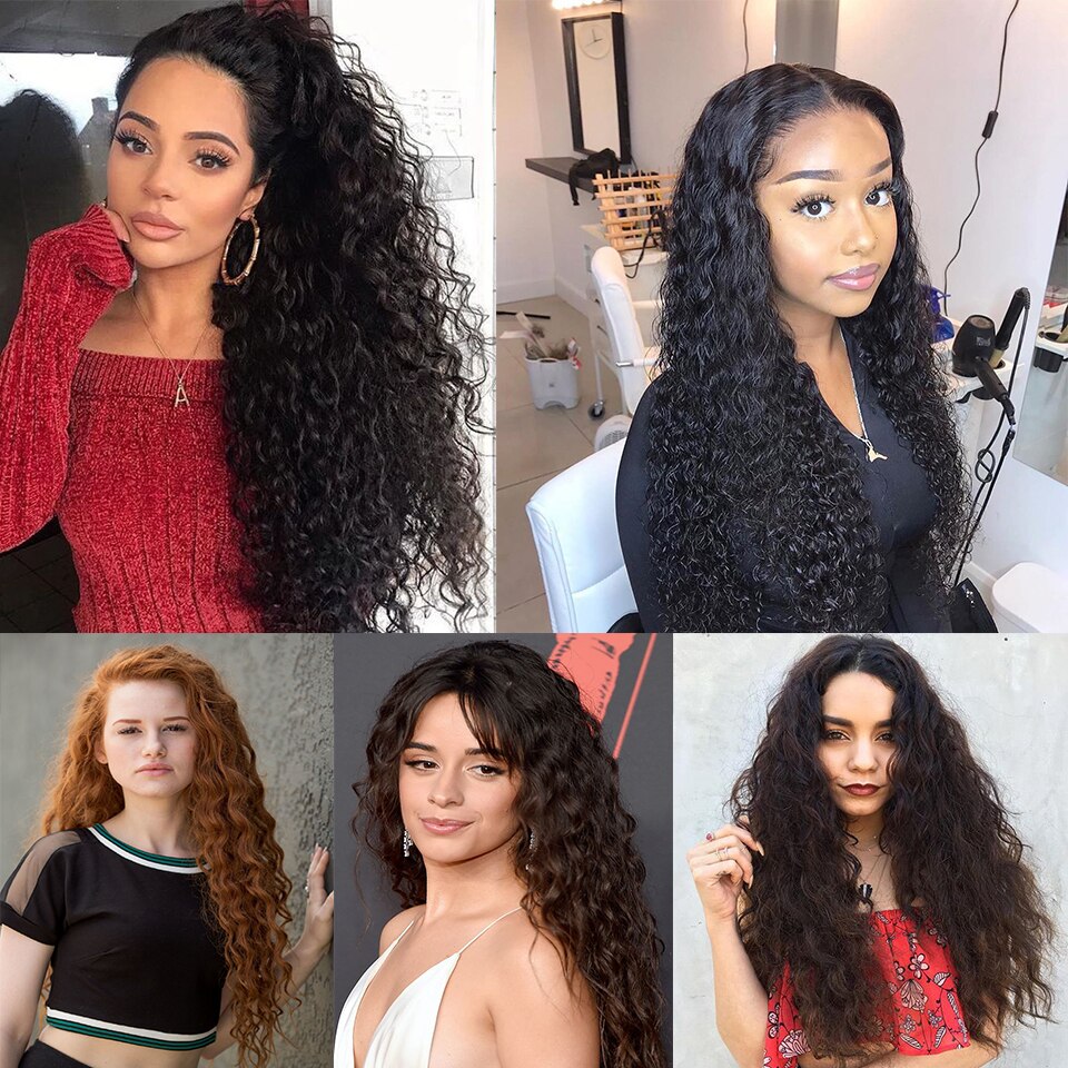 Houyan 7 färger 22 tum gyllenbrunt hårstycke afro långt vågigt långt syntetiskt hårförlängning fem clips i högtemperaturfiber