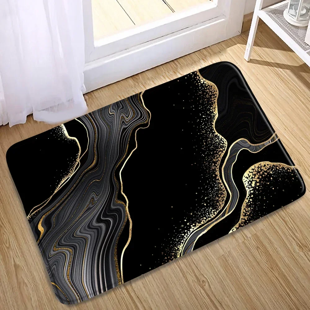 Abstract Black White Marble Bath Mat Set Geometric Texture Modern Carpet Home Bathroom Decor Non-slip Rugs Toilet Cover: Yellow