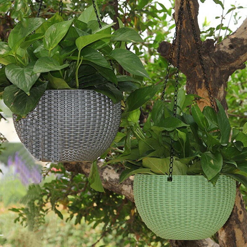 Cadena de 46cm macetas colgantes cesta de flores jarrón plástico jardín cuarto de niños imitación tejido de mimbre PP decoración para el hogar cestas de balcón