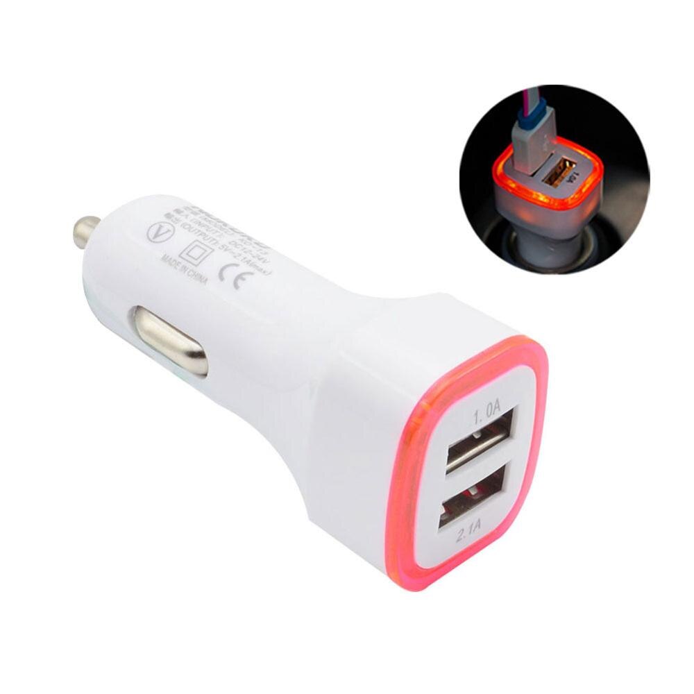 Universal LED Dual USB 2.1A+1.0A Car Charger 2 Port Adapter Cigarette Socket Lighter Mini Mobilephone Car Charger For Cell Phone: Rose Red