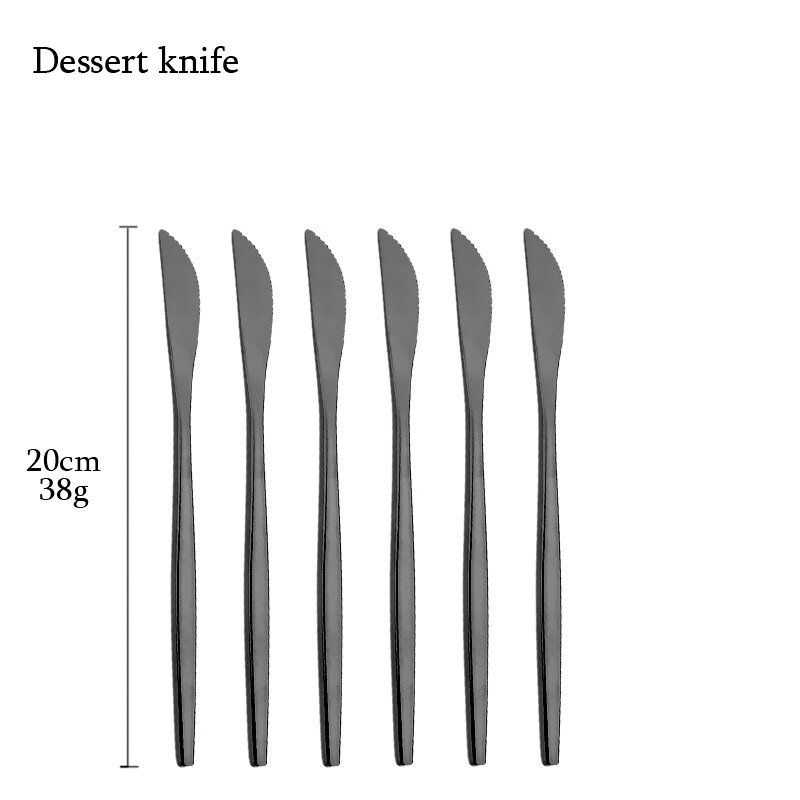 Knife Dessert Fork Long Handle Spoon Chopsticks Dinnerware Stainless Steel Black Flatware Cutlery Set Tableware Silverware Set: Dessert knife 6p