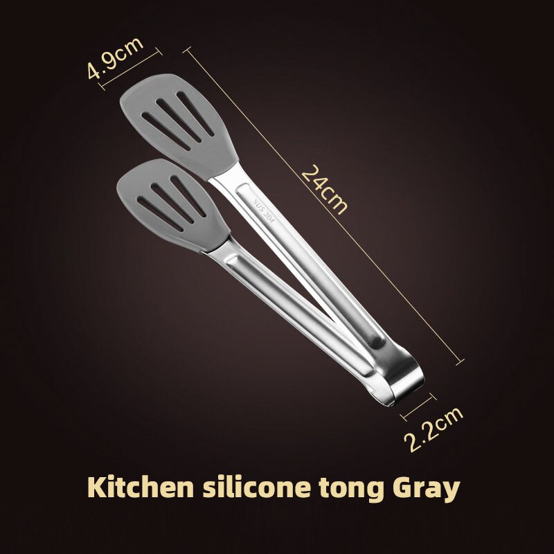 AIRBELL silicone kitchen tongs clip food gadgets accessories utensils bbq tools cooking tongue barbecue meat Clamp Salad Grill: Gray