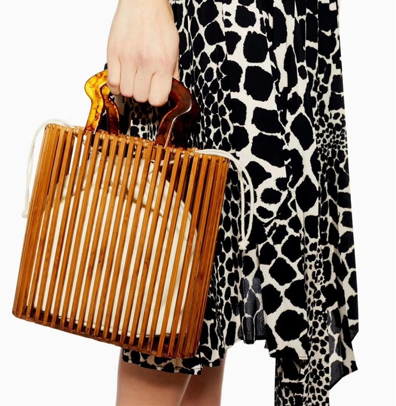 Luxe damestassen, acryl handvatten, geweven tas, bamboe tas, gestikte holle tas, clutch, bali strandtas