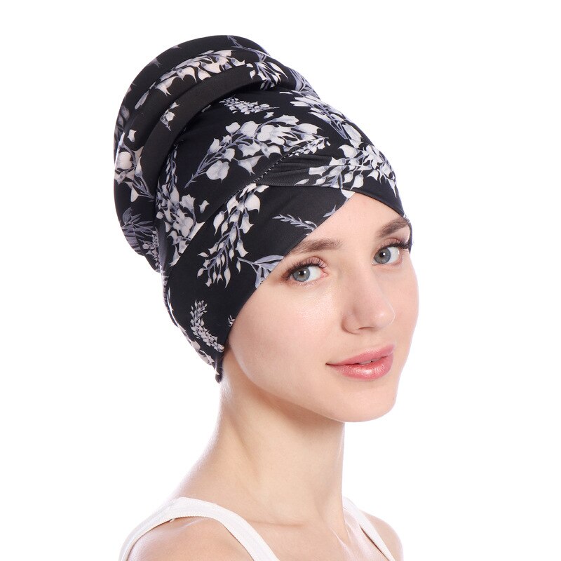 Vrouwen Slaap Zachte Tulband Pre Gebonden Katoen India Chemo Cap Beanie Tulband Hoofddeksels Badmuts: style2