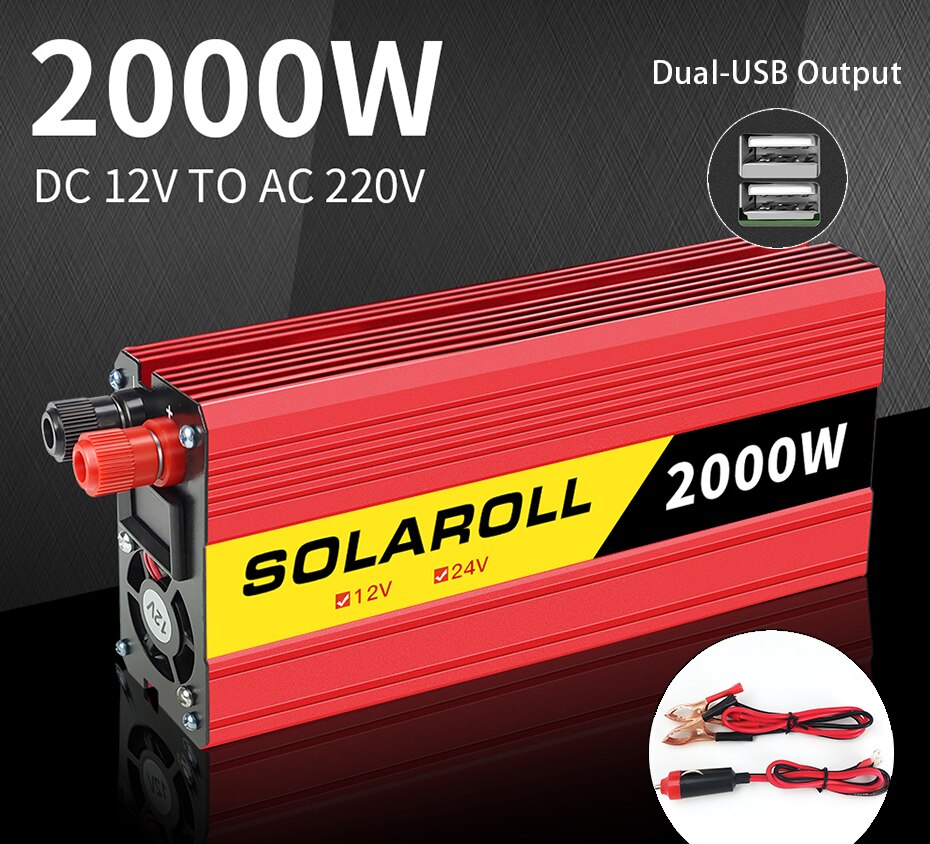 600w 1500W 2600wCar Power Inverter DC 12V to AC 220V Auto Portable Charger Converter Adapter Modified Sine Wave Universal Socket