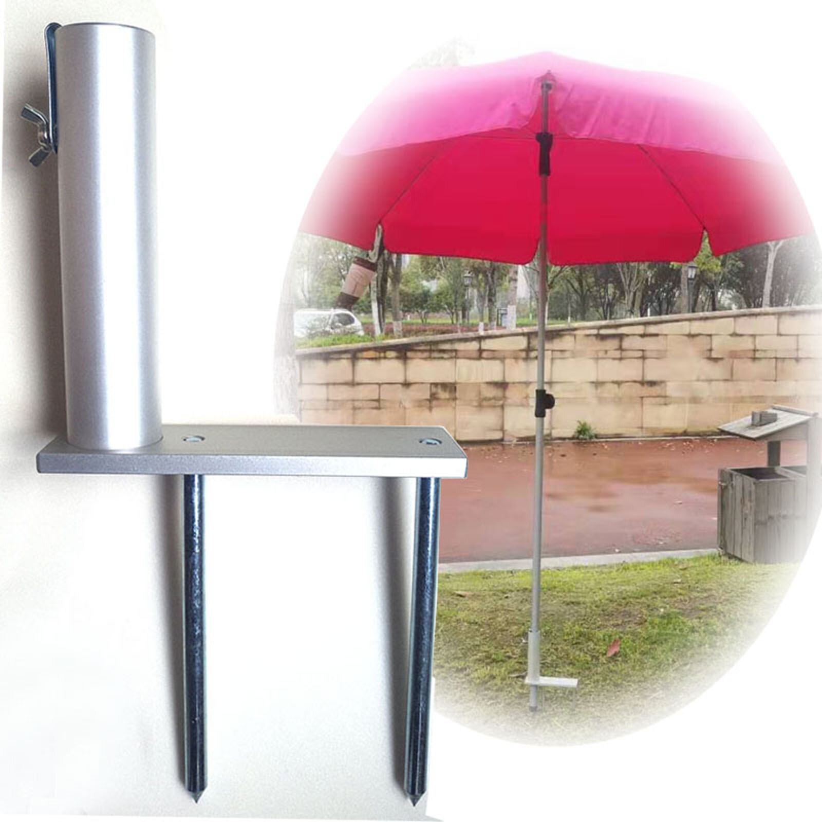 Silver Upgraded Beach Patio Umbrella Clamp Clip Ground Insertion for Balcony Parasol Holder Aluminum Alloy
