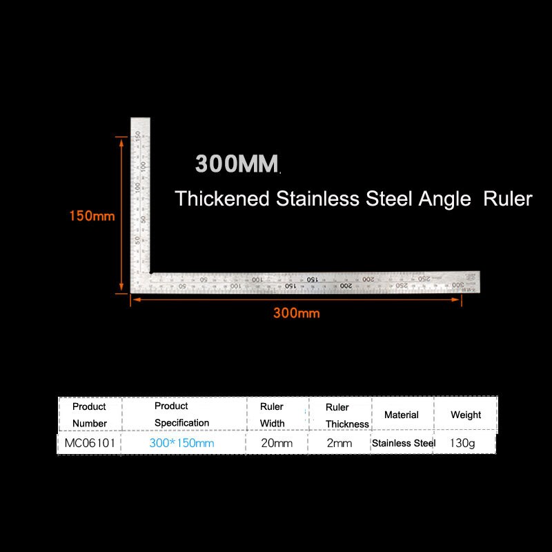 90 °Stainless Steel Angle Ruler Measuring Universal Ruler Multi-Functional Right Angle Ruler: Set meal 1