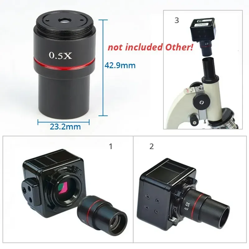 Microscopio 23mm ocular lente Barlow auxiliar 0.5X C montaje lente objetivo auxiliar Microscopio Binocular Accesorio Telescopio