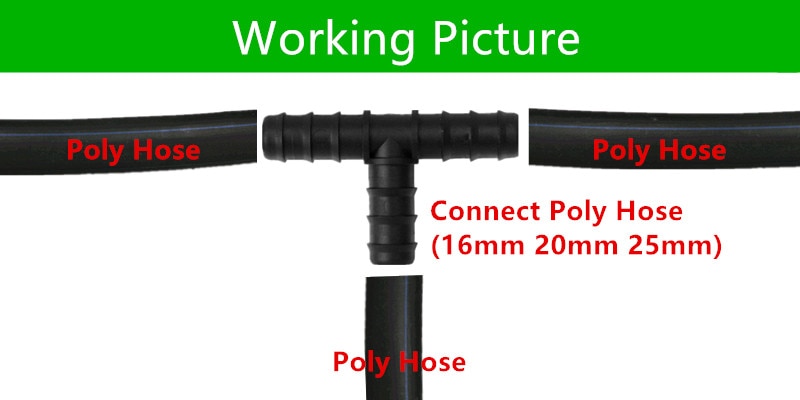 16mm 20mm 25mm Tee Insert Barb Connector Poly Hose Barbed Connector Greenhouse Watering Micro Sprinkler Drip Fittings