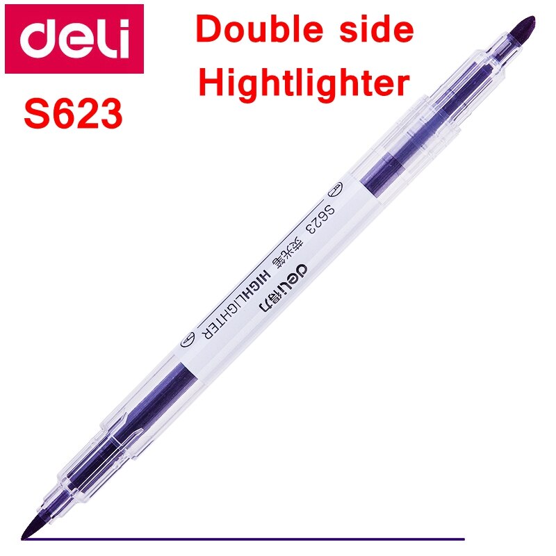 12PCS/BOX Deli S623 Double side Highlighters pen marker pen 6 colors Oblique & Round head double side highligters office school