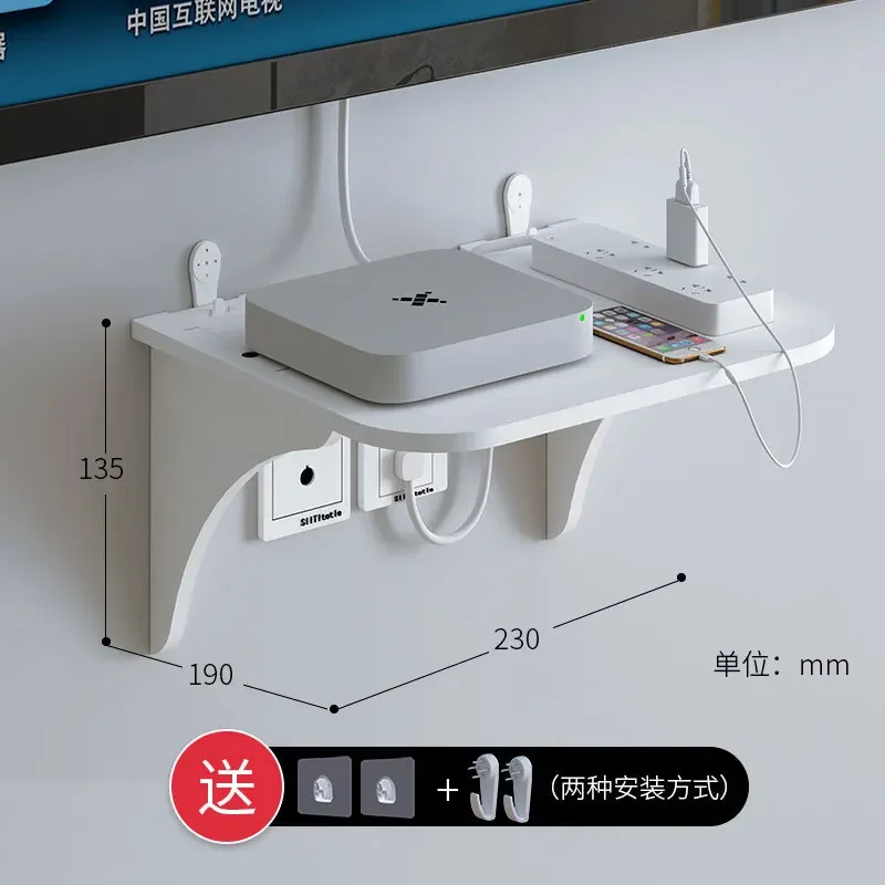 Wall Mount Router Shelf Punch-free TV Set-top Box Floating Hanging Rack Home Power Strip Wifi Router Storage Holder Wood: Clear