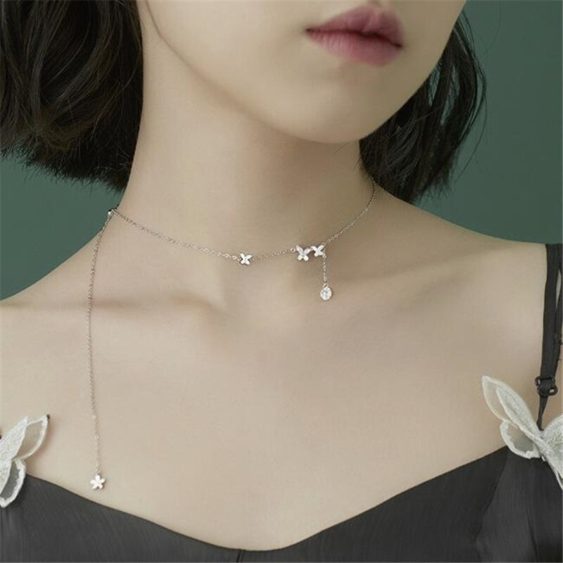 Uini-ogon gorąca sprzedaż nowy 925 srebro styl bajki śliczny mały motyl mikro-zestaw naszyjnik tendencja w modzie słodki romantyczny