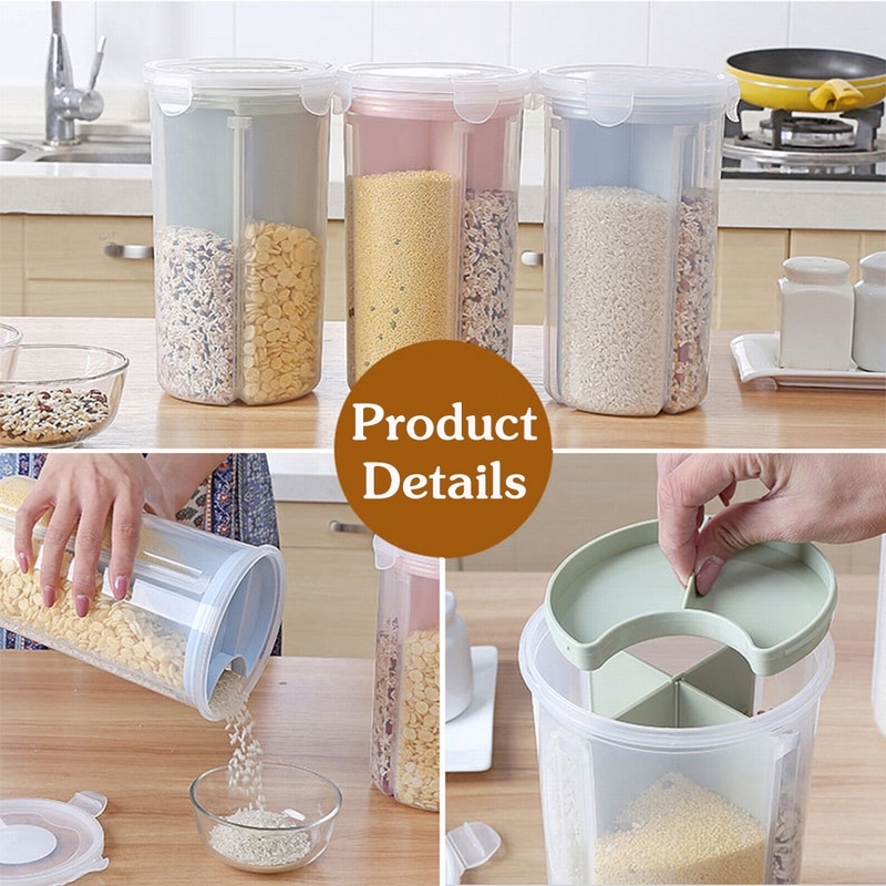 Junejour Plastic Rotary Rice Cans Grain Storage Bins Cereal Dispenser Box Kitchen Food Barrels Container Storage Boxes S/L