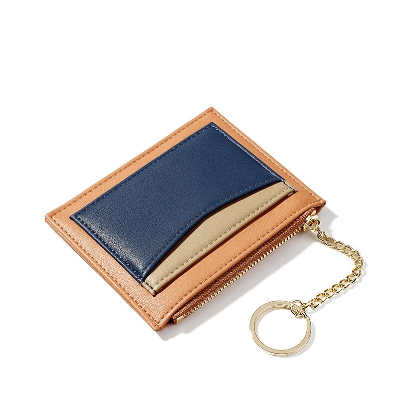 TAOMICMIC Retro Stitching Ladies Wallet Multi-card Position Zipper Card Case Key Chain Small Wallet Lady Coin Purse: Orange