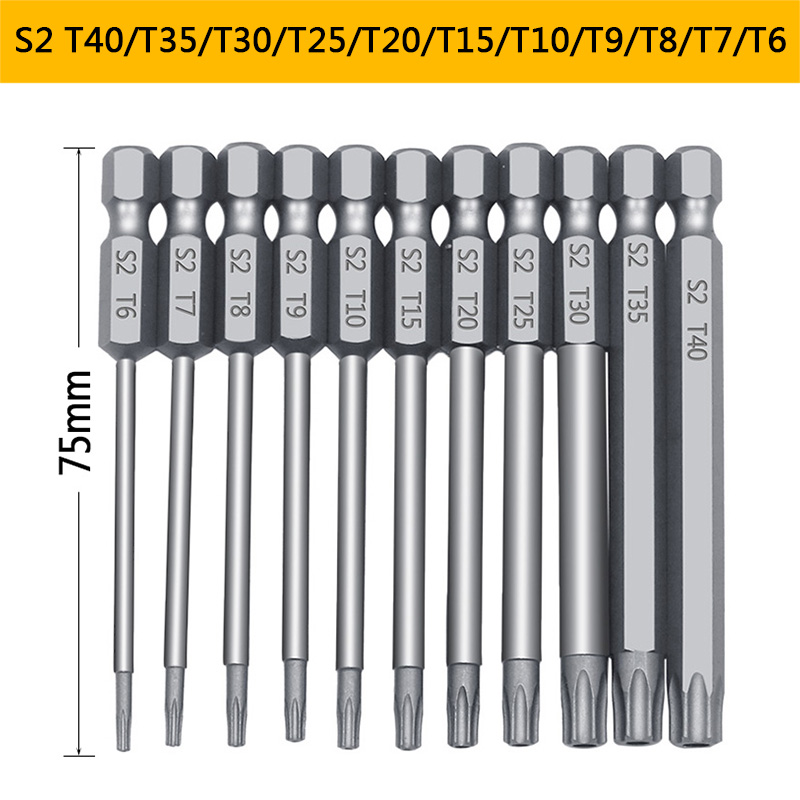 11/12 Stuks Holle Pruimenbloesem Schroevendraaier Hoofd 50 Mm 75 Mm 100 Mm Lange S2 Zeshoekige Handvat Schroevendraaier bit Elektrisch Gereedschap Boor Set: Black