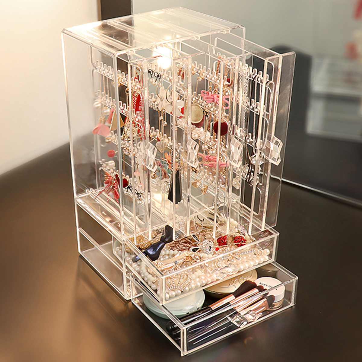 3/4 Trays Transparent Acrylic Luxury Jewelry Display Box Layers Drawers Dustproof Acrylic Ear Clip Ear Nail Earrings Storage Box: C4