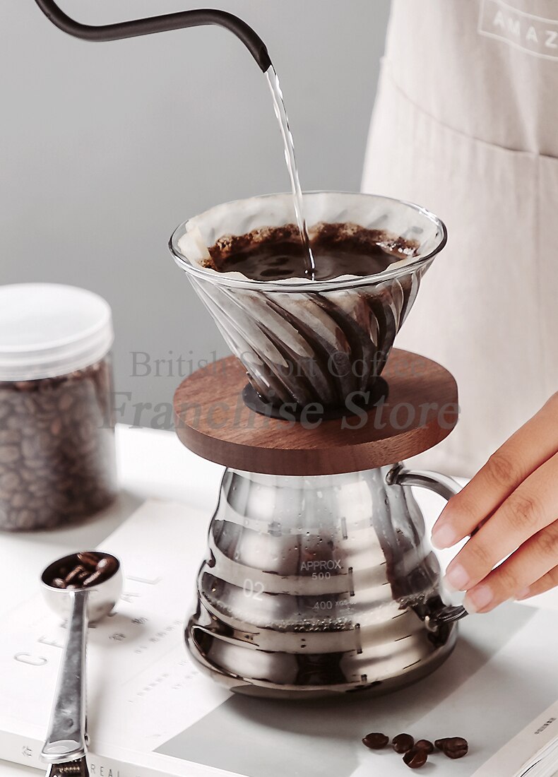 Striped V60 Drip Coffee Set Hand-held Coffee Pot Coffee Filter Cup Coffee Sharing Pot Free Spoon + Coffee Paper