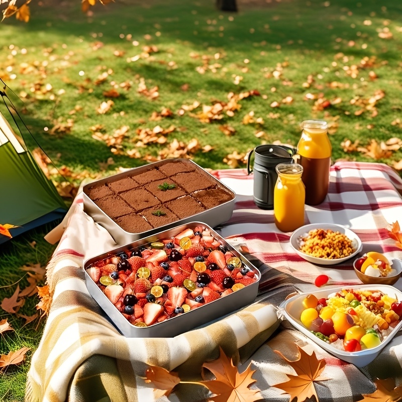 Ensemble de 5 conteneurs de stockage des aliments en acier inoxydable – Couvercles transparents, empilables. Parfait pour la Viande/Fruits/Veggies en Camping,