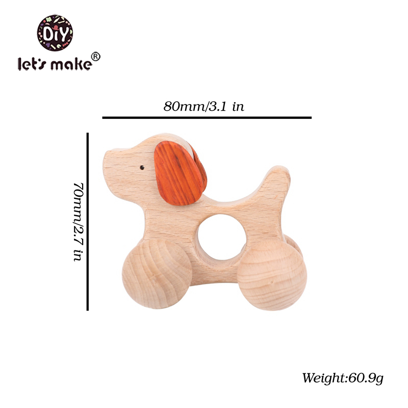 Laten we 5pcs Houten Baby Speelgoed Hond Auto Gym Hout Dier Rammelaars Paard Auto Houten Bijtring Animal Kids speelgoed