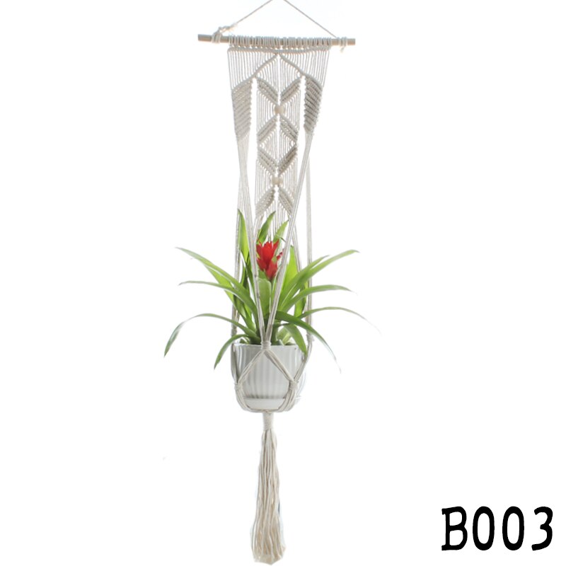 Macrame plantebøjler håndlavet indendørs udendørs hængende planter kurv bomuldstov med perler ingen kvaster kurv bomuldstov: B003